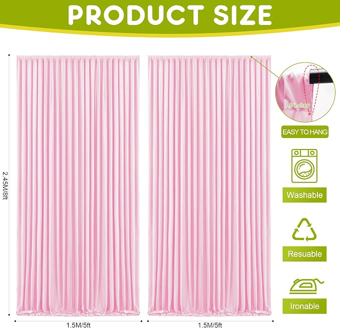 Pink Backdrop Curtain for Wedding Parties Backdrop Drapes 10x8FT | Wrinkle Free Polyester Curtain Backdrop Draping Fabric for Backdrop Photoshoot Birthday Party Background,2 Panel 5x8FT - Image 2
