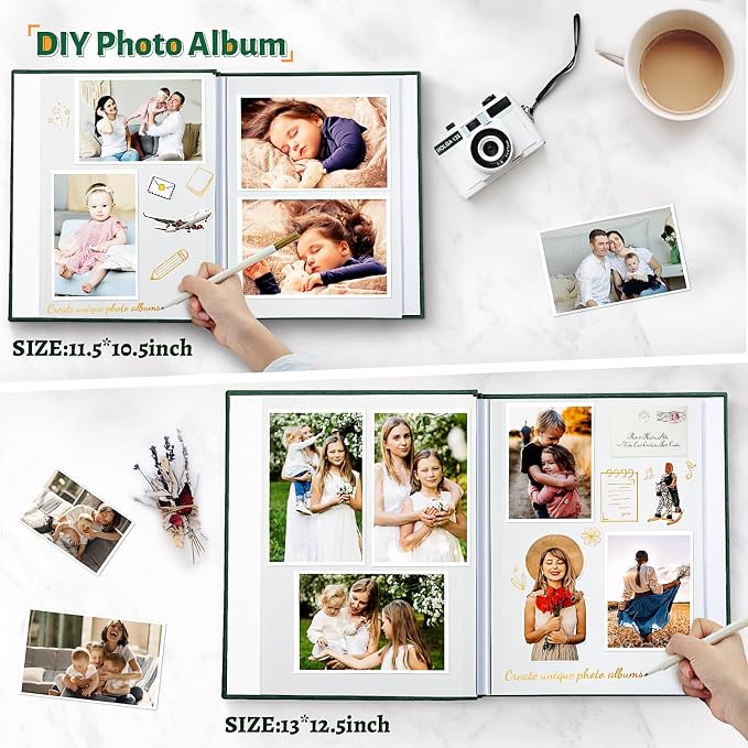 Artfeel Photo Album Self Adhesive Scrapbook,60 Pages Large Photo Book for 4x6,5x7,8x10 Pictures,DIY Album for Baby Wedding Family Travel Birthday,with Metallic Pen and Scraper - Image 3