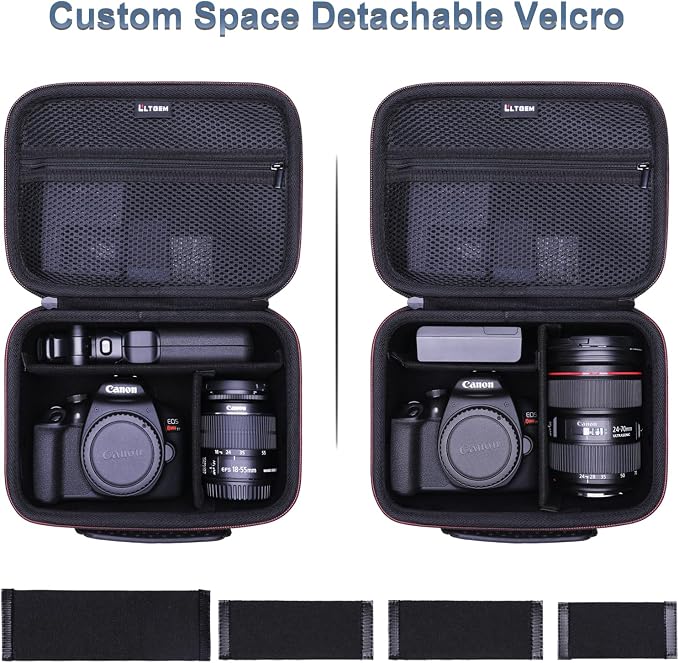Camera Case Compatible with Canon EOS Rebel T7/R50/R6 Mark II/R100/R50 V/T6/R8/R10/R5 Mark II/RP/R7/5D Mark IV/SL3/R5/T100 DSLR SLR Camera, Len and Tripod with 4 Dividers and Shoulder Strap, Black | Hard Carrying Travel Case for Canon EOS Rebel T7/R50/... - Image 2