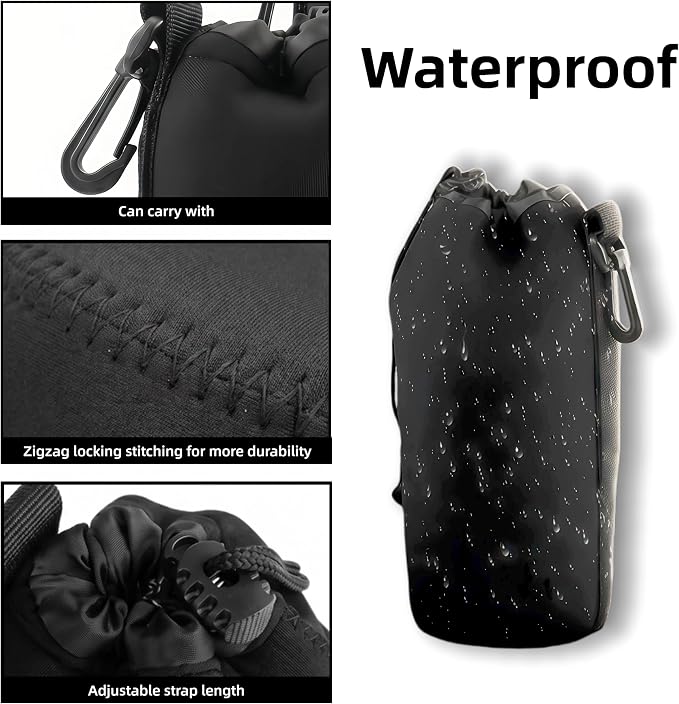 Camera Lens Bag, 4 Pack Protective Neoprene Lens Pouch with Drawstring & Carabiner, Lens Case for DSLR Camera Lens(S/M/L/XL) (M 4pcs) - Image 2