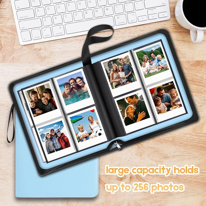 Veicevol 256-Pocket Album for Polaroid i-Type, 600 & SX-70 Photos, Blue | Designed for Fujifilm Instax Wide Photos, Water-Resistant PU Leather Cover, Zipper Closure, Securely Holds Up to 256 Photos - Image 6