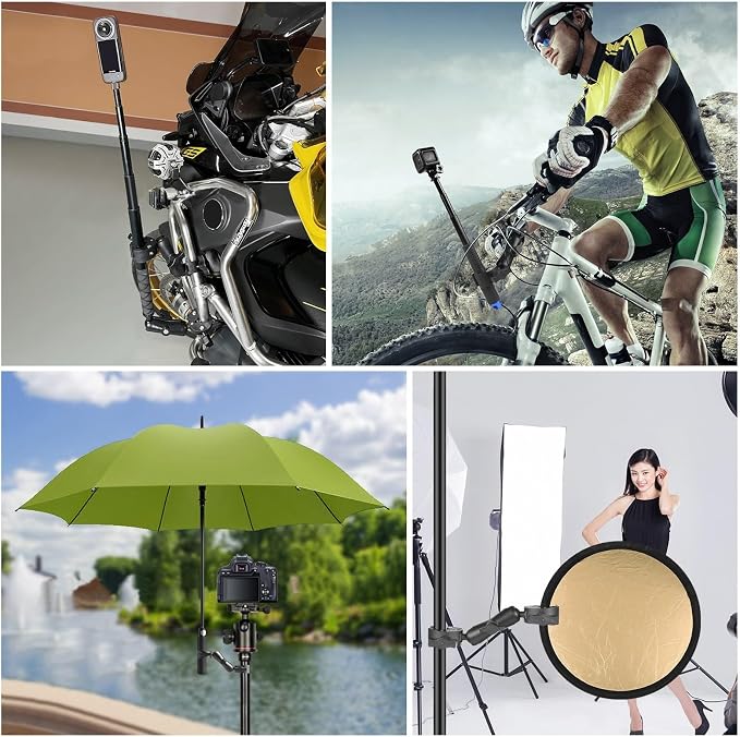 Double Mount Clamp for Action Camera, PULUZ Super Clamp Adapter Double Head Multifunction Holder for Motorcycle, Photography Light Fixture Bracket,Umbrella,Selfie Stick,Reflector - Image 7