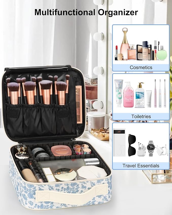 Relavel Travel Makeup Case, Professional Makeup Artist Makeup Bag, Portable Makeup Train Case Organizer with Adjustable Dividers, Cute Cosmetic Bags Birthday Gifts for Girls and Women, Floral Print - Image 6