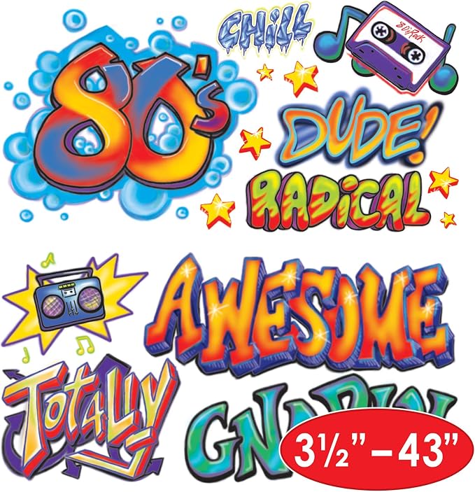 Beistle 80's Grafitti Props, 15 Pieces, 3"-3' 7" - Printed Plastic 1980's Themed Party Decor, Decade Backdrop Cut Outs - Image 2
