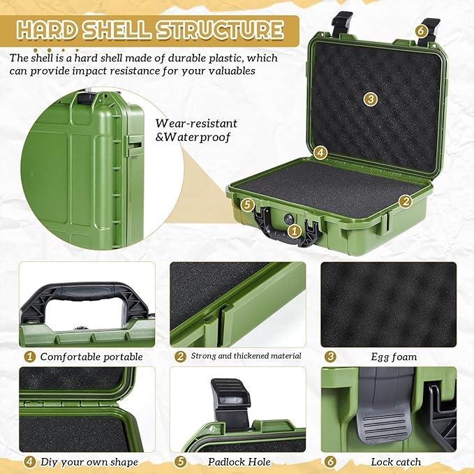 Relaxweex 1 Pcs Waterproof Hard Case with DIY Customizable Foam Insert Portable Protective Case with Knife for Camera Drones Equipments Tools Test Instruments(Green,16.3 x 12.4 x 6.5 Inch) - Image 3