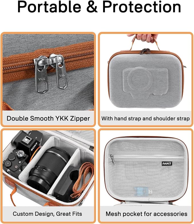 RAIACE Hard Case Compatible with Sony Alpha 7 II III IV/7R V Camera, for Nikon, for Canon, for Pentax and More. Mesh Pocket for Charger, Cables, Cards and Accessories. (case only) (Gray) - Image 3