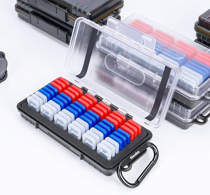 Dual Protect Waterproof MicroSD Card Case w 54 Small Plastic TF Card Cases | 54 Slots,Transparent,Water-Resistant Camera Memory Card Holder,for 54x MicroSD MicroSDHC MicroSDXC MSD,w Carabiner & Labels - Image 7