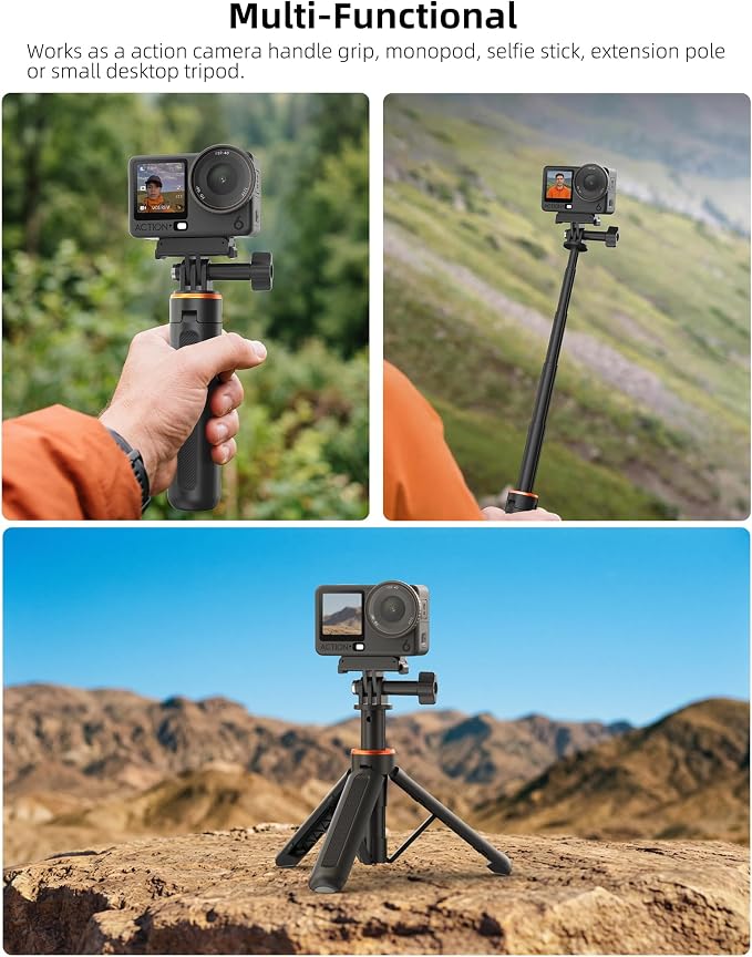 14.5" Mini Camera Tripod & Selfie-Stick for DJI Osmo Pocket 4P/4/3/2, GoPro Hero 13/12/11/10/9, DJI Action 6/5 Pro/4, Portable Travel Stand/Vlogging Handle Grip/Accessory for Video Recording - Image 2