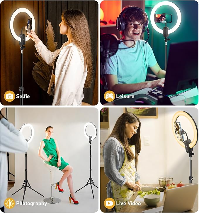 12 inch LED Circle Selfie Ring Light with 63" Tripod Stand 2800mAh - Image 7