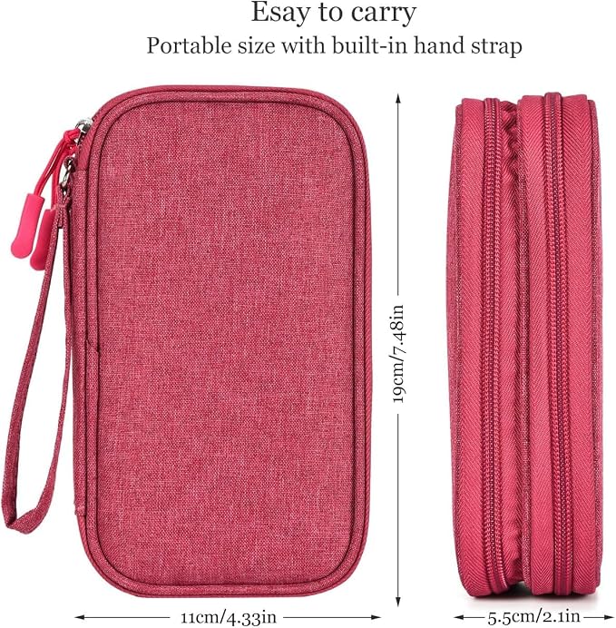 CAOODKDK Electronic Organizer Travel Cable Accessories Bag, Electronic Organizer Case, Waterproof Electronic Accessories Organizer Bag for Power Bank, Charging Cords, USB Cable (Rose Red) - Image 2