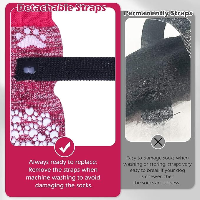 EXPAWLORER Anti Slip Dog Socks to Prevent Licking Paws, Dog Shoes for Hot Pavement, Dog Booties for Small Medium Large Senior Dogs, Traction Control Boots & Paw Protectors for Hardwood Floors Rose - Image 5