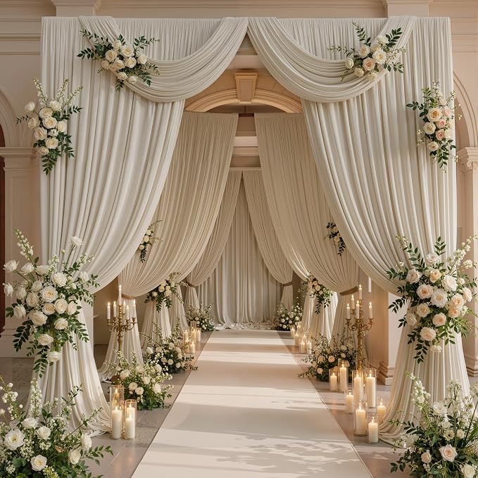 30ftx10ft Wrinkle Free Beige Backdrop Curtains for Parties, 6 Panels 5x10ft Silky Polyester Photo Backdrop Drapes Back Drop Cloth Drapery for Wedding Birthday Photography Background - Image 3