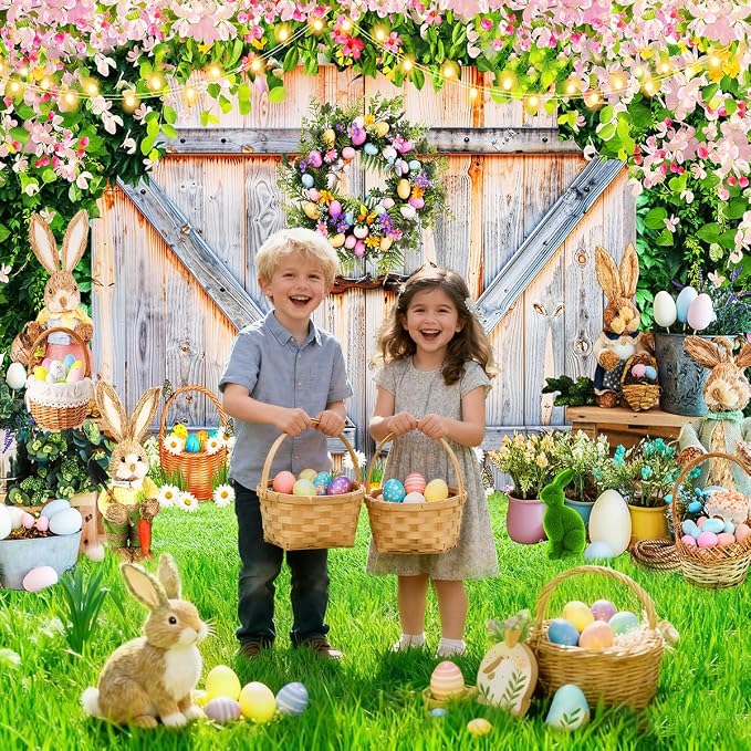Easter Photo Backdrop for Photography, 10x8ft | Spring Wall Background for Photoshoot, Green Grass, Bunny Eggs, Rustic Barn Door, for Outdoor, Family Party Decorations - Image 4