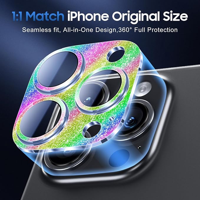 UniqueMe for iPhone 16 Pro/16 Pro Max Camera Lens Protector-Bling Colorful | 3 Pack, Drop Protection, Case Friendly, 9H Tempered Glass, Camera Cover Screen, Update New Version - Image 5