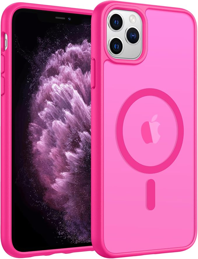 FNTCASE for iPhone 11 Pro Case, Fit for Magsafe, Translucent Matte Back | Magnetic Phone Cases, 14FT Military Grade Drop Protection, Shockproof Bumper, Slim Protective Cover, Hot Pink by FNTCASE