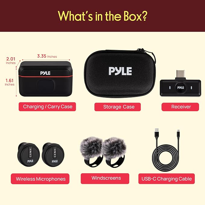 Pyle Wireless Lavalier Microphone System | Noise-Canceling Clip-On Mic with Magnetic Mount, 8H Battery, Charging Case, Windscreens | USB-C Plug & Play for Vlogging, Interviews, Streaming & Podcasts - Image 8