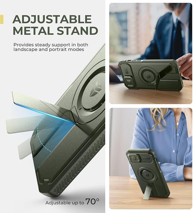 Dexnor for iPhone 14 Pus/15 Plus Case with Slide Camera Cover & Adjustable Kickstand, Compatible with MagSafe, Rugged Shockproof Bumper Cases Heavy-Duty Magnetic Protective Cover,6.7 inch,Army Green - Image 5
