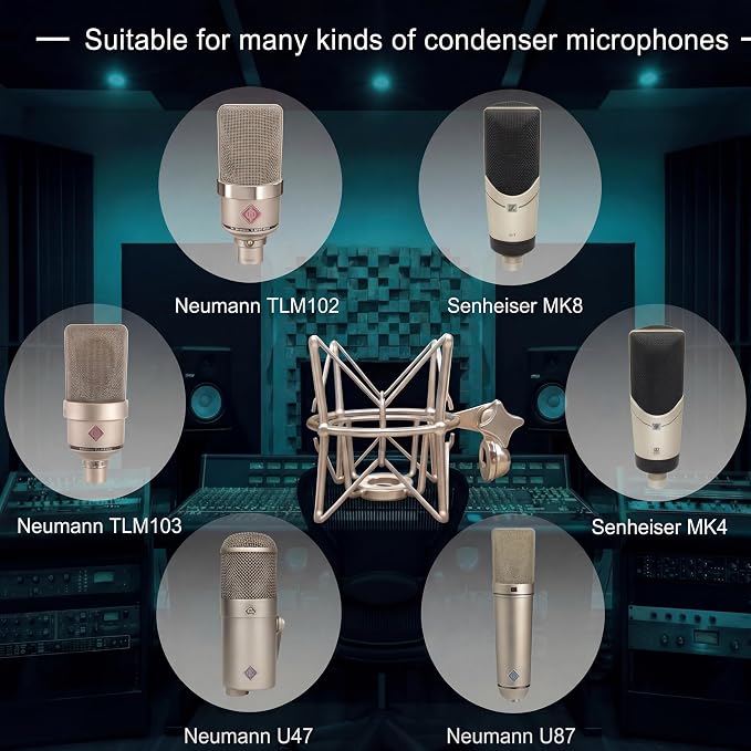 Spider Microphone Shock Mount Mic Holder - Anti Vibration Metal Spider Shockmount Compatible with Neumann U47 U67 U87 TLM102 TLM103 TLM107 M147 M149 Senheiser MK4 MK8 Condenser Microphones - Image 4