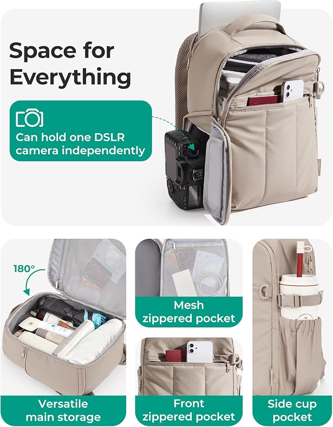 BAGSMART Small Camera Backpack for Women with Laptop Compartment, Black | Puffy Camera Bags for Photographers, DSLR/SLR/Mirrorless Photography Camera Case, Water-resistant Travel Backpack - Image 4