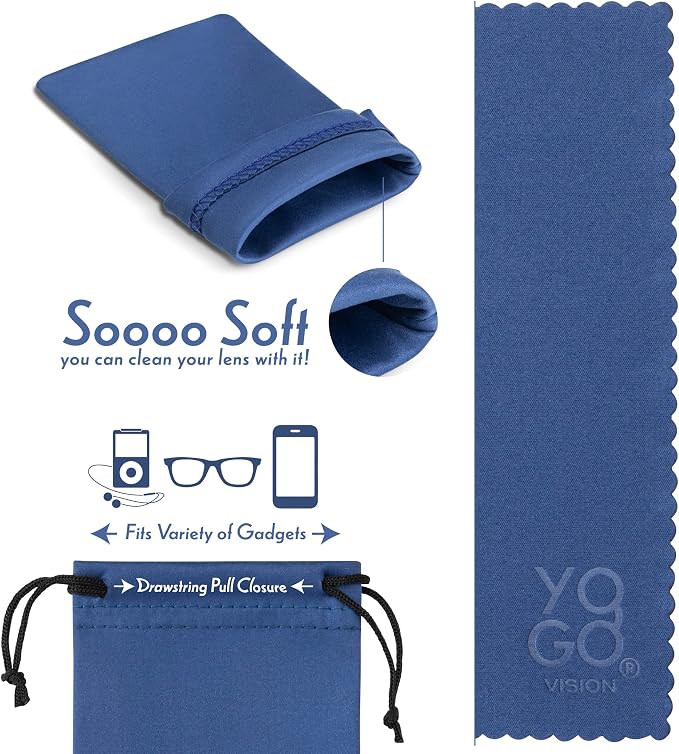 Yogo Vision Microfiber Glasses Pouch n Cloth 4 Set Protect Eyewear Smudges Dirt Ultra-Soft Lens Cloth Bags w/Drawstrings - Image 6