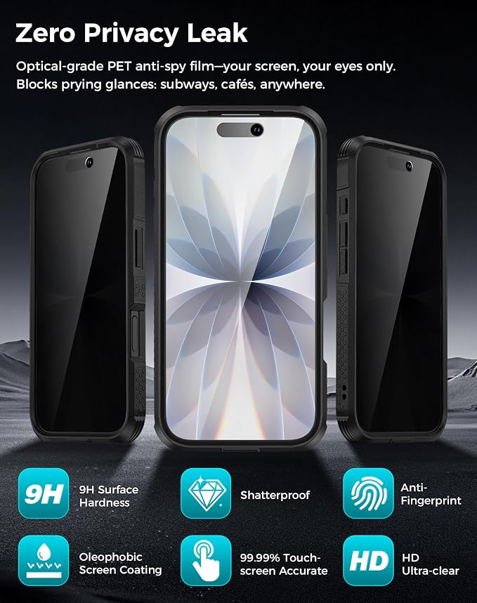 Goton 3 in 1 for iPhone 17 Case with Privacy Screen Protector Black | Glass Camera Lens Protector,Compatible for MagSafe,Invisible Kickstand, Shockproof Phone Cover for iPhone17 - Image 5