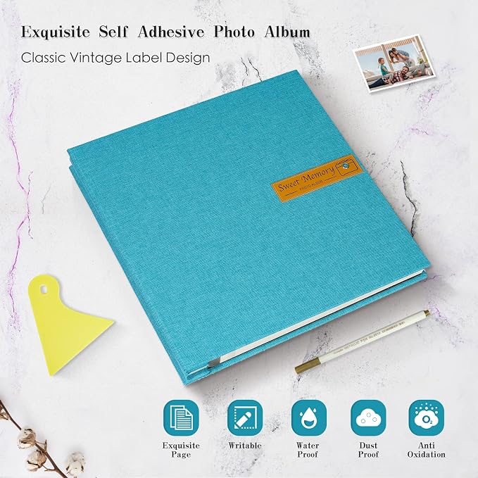 Spbapr Large Photo Album Self Adhesive Magnetic Scrapbook,DIY Scrapbook Album for 4x6 5x7 8x10 Picture,60 Pages Linen Cover Memory Book for Wedding Family Baby Pets, with Metallic Pen and Scraping - Image 4