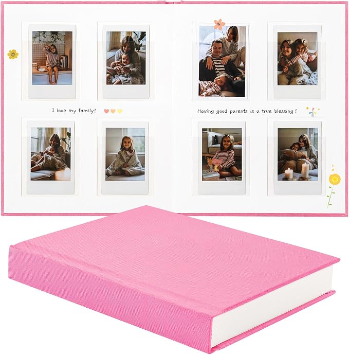 Instax Mini Photo Album with Writing Space, Linen Cover, Pink | Compatible with 2x3 inch & Polaroid Pictures, 112 Recessed Clear Pockets, Wedding Guest Book and Family Memories by Unknown