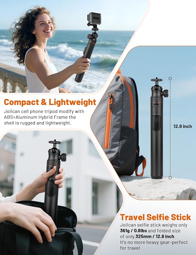 JOILCAN Tripod for iPhone & Camera, 64" Selfie Stick 360° Ball Head Remote | Extendable Portable Phone Tripod Stand for Travel Vlog Compatible with iPhone DJI Canon Sony DLSR - Image 7