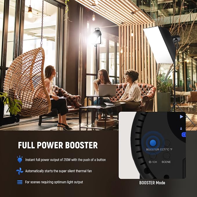 NEEWER CB200 210W LED Video Light with 2.4G/APP Control, 5600K Daylight COB Continuous Output Lighting for Photography with 98500lux/m, CRI97+/TLCI97+, 9 Scenes, PWM Dimming, Bowens Mount - Image 6