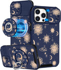 Buleens for iPhone 14 Pro Max Case 6.7 Inch - with Ring Stand & Camera Cover Aesthetic Cute Designed Women Girls Girly Kawaii Sun Moon Star Phone Case for iPhone 14 Pro Max Compatible with Magsafe by Buleens