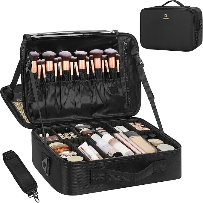 Relavel Travel Makeup Train Case Cosmetic Case Organizer Portable Artist Storage Bag with Adjustable Dividers for Cosmetics Makeup Brushes Toiletry Jewelry Digital Accessories by Relavel