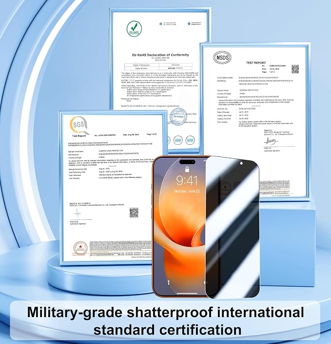 QHOHQ Privacy Screen Protector+Camera Lens Protector for iPhone 17 Pro Max | 3Pack + 1 Set, 6.9 Inch, 25° Anti Spy 9H Hardness Tempered Glass, Military Grade Shatterproof, Case Friendly - Image 5