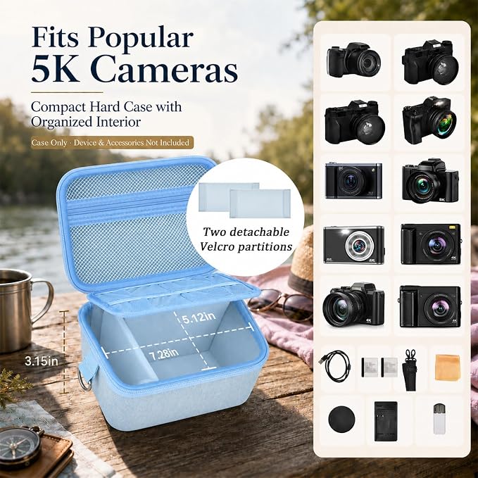 Comecase Large Travel 4K Vlogging Camera Case for Duluvulu/for AUREAPIX | Outdoor Camera Storage with 2 Dividers and Mesh Pocket, for Vloggers and Content Creators, Trip Ready, Blue - Case Only - Image 2
