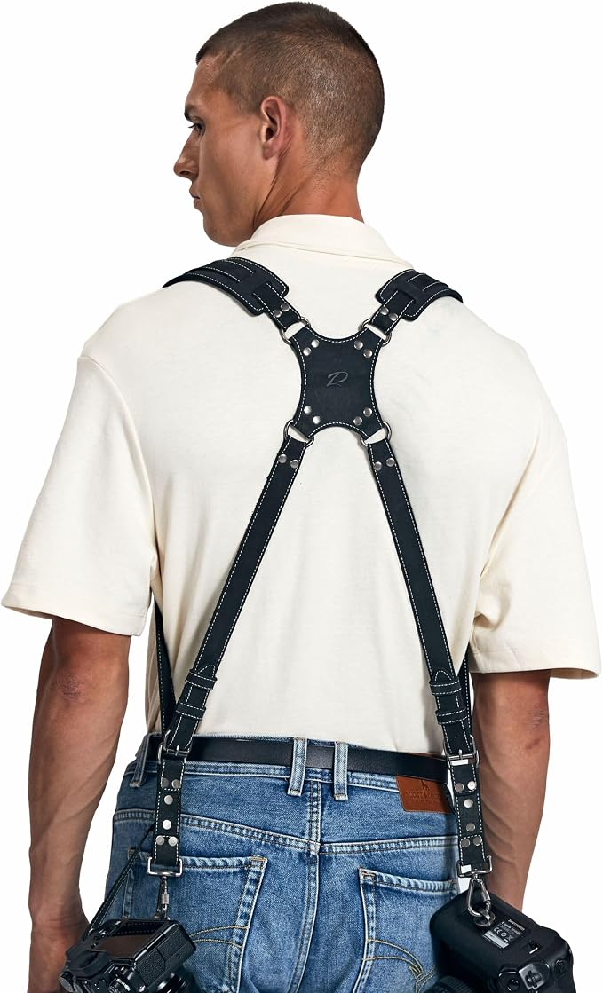 Padwa Lifestyle Black Frosted Dual Camera Harness Strap for Two-Cameras - Dual Shoulder Full Grain Leather Harness,Multi Double Camera Gear for DSLR/SLR Strap,Double Camera Harness for Photographers - Image 5