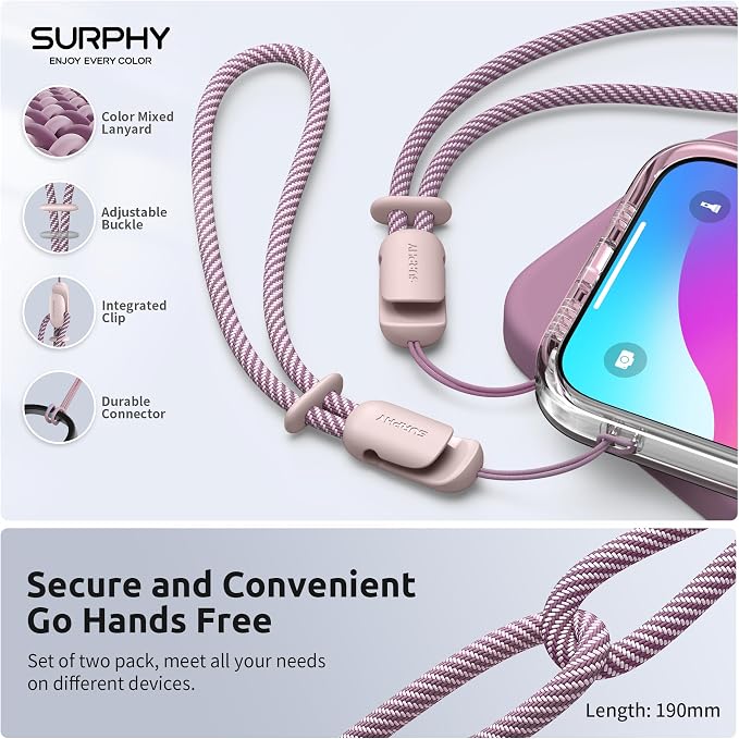 SURPHY 2 Pack Phone Lanyard, Phone Wrist Strap for Case, Camera Wrist Strap | Ultra-Light 2-Color Braided Phone Strap, Cellphone Charm Strap, Anti-Lost Wrist Lanyard for Women and Men, Pink Pink - Image 4