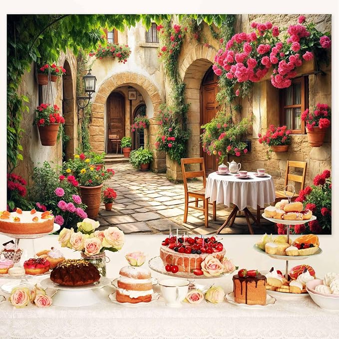 6X4ft Italian Theme Backdrop Italy Town Street Backdrop for Photography, Europe Village Town Landscape Photography Background Garden Tea Party Barnner Photo Studio Props, Color-3 - Image 3