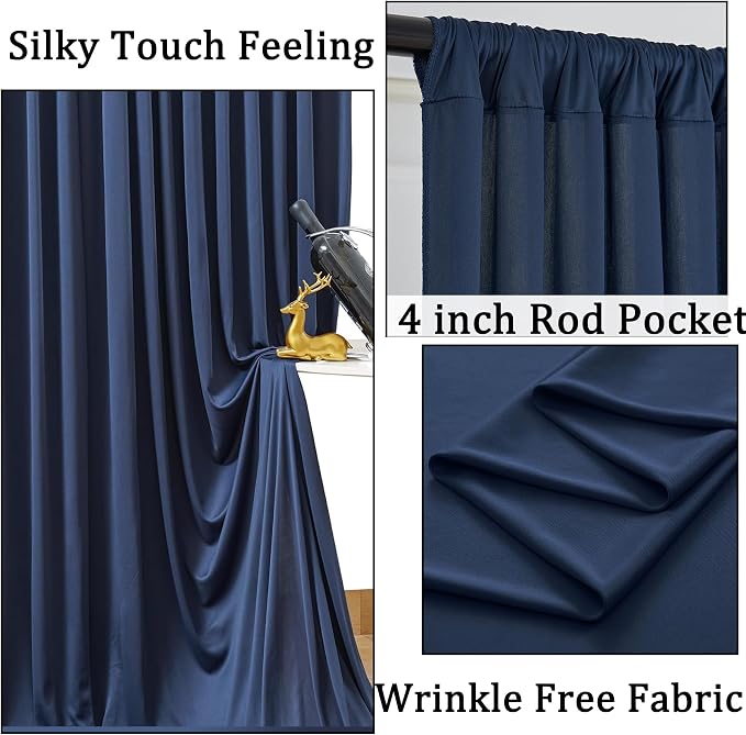 50ftx10ft Wrinkle Free Navy Blue Backdrop Curtains for Parties, 10 Panels 5x10ft Silky Polyester Blue Photo Backdrop Drapes for Weddings Birthday Party Graduation Photography Background Curtains - Image 2