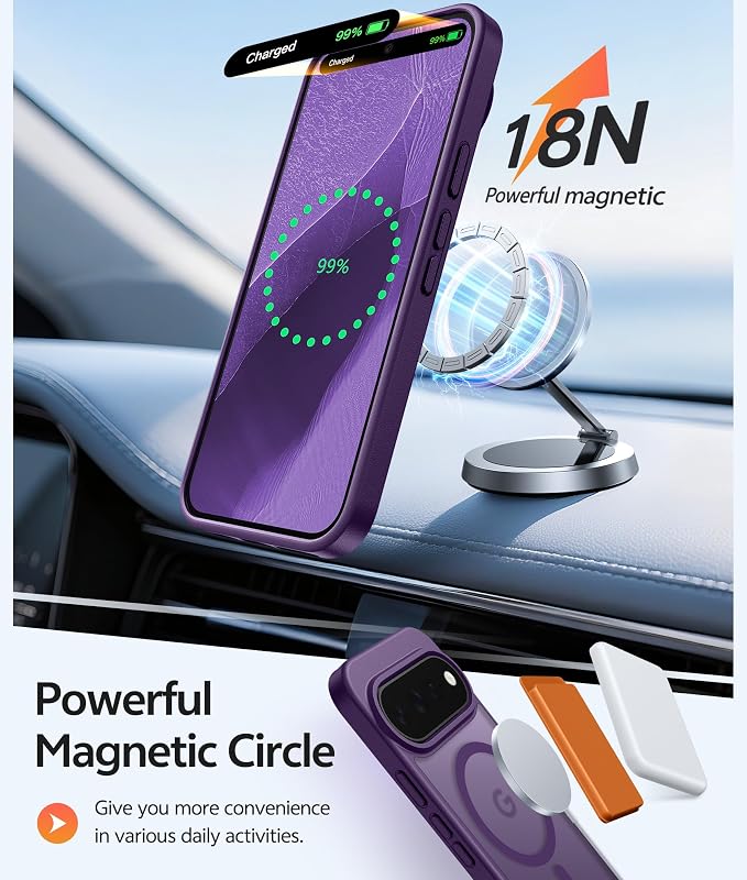 FNTCASE for Google Pixel 11 Pro Case / Pixel 11 Case, with Screen Protector | Fit for Magsafe, Translucent Matte, 14FT Military Grade Drop Protection, Shockproof Protective Phone Cover, Purple - Image 3