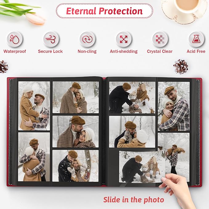 Popotop 4x6 Photo Album Holds 800 Pictures, Vegan Leather Hardcover | 800-Photos Capacity, Clear Slip-In Pockets, Extra-Large Collection Format, Front Photo Window, Gifts for Family Wedding Baby - Image 3
