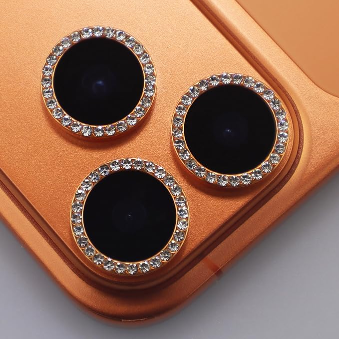 BONVAN for iPhone 17 Pro / 17 Pro Max Camera Lens Protector Bling Glitter Diamond Metal Crystal Tempered Glass Screen Accessories Rhinestones Lens Cover for iPhone 17 Pro/Pro Max (Orange) - Image 4