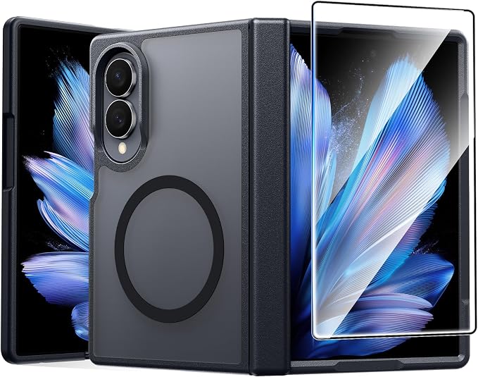FNTCASE for Samsung Galaxy Z Fold 8 Case, Fit for Magsafe, Hinge Protection | Screen Protector, Translucent Matte Magnetic Back, 18FT Military Grade Drop Proof, Protective Phone Cover, Black by FNTCASE