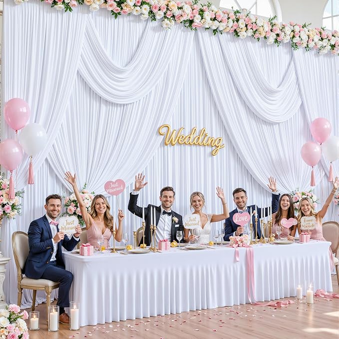 10 Panels White Backdrop Curtains for Wedding Party Wrinkle Free Backdrops Curtain Drapes Fabric Decorations Photo Back Drop Cloth for Baby Shower Photography Stage Reception 50ft(W) x 12ft(H) - Image 2