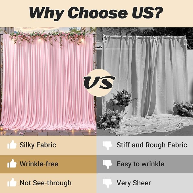 32ftx10ft Wrinkle Free Pink Backdrop Curtain - 10 Feet Photography Backdrop Drapes, Silky Polyester Back Drop Cloth for Wedding Baby Shower Balloon Arch Background - Image 6