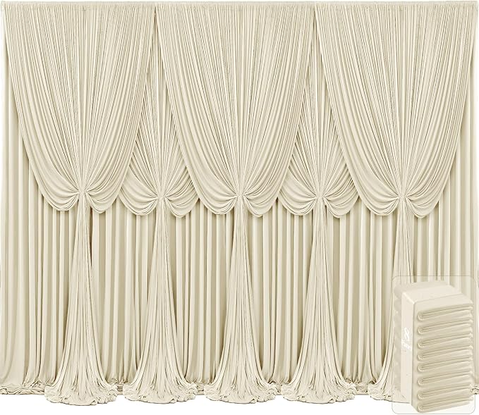 8 Panels Backdrop Curtains for Wedding Party Wrinkle Free Beige Backdrops Curtain Drapes Fabric Decorations Photo Back Drop Cloth for Baby Shower Photography Stage Reception 40ft(W) x 12ft(H) by Tao-GePartyDecorations