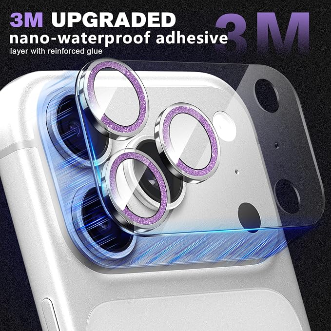 2 Pack for iPhone 17 Pro Max Camera Lens Protector | Bling Tempered Glass 9 Hardness,Anti-Scratch High Definition Camera Screen Protector (Purple) - Image 3