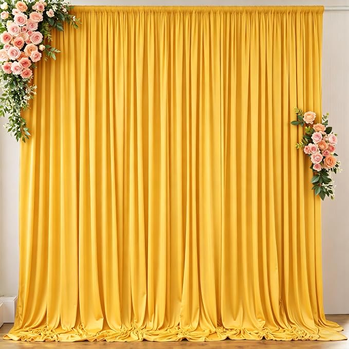 10 ft x 10 ft Wrinkle Free Yellow Backdrop Curtain for Parties, Yellow Polyester Photo Backdrop Drapes,Thick Background 2 Panels 5ft x 10ft for Baby Shower Wedding Birthday Party Backdrop Stand by Outpain