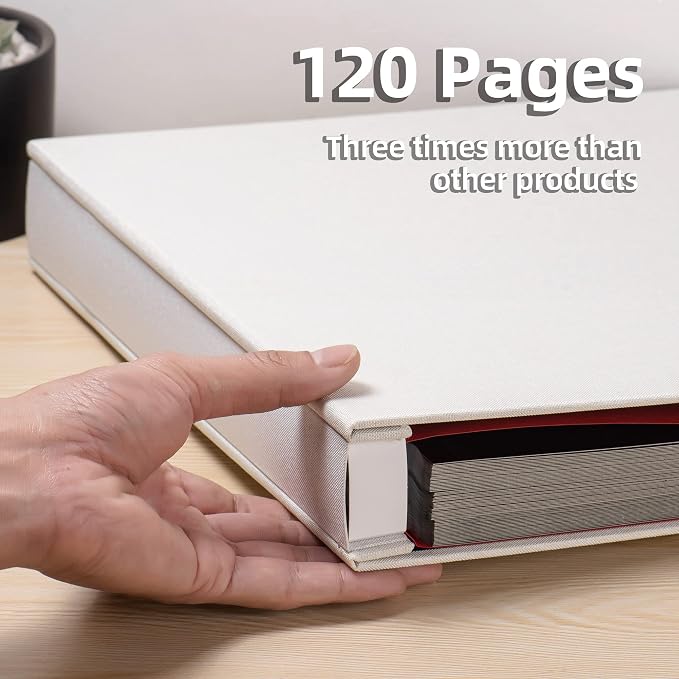 Large Photo Album Self Adhesive 4x6 5x7 3x5 8x10 Scrapbook Magnetic Album DIY Scrap Book Length 13 x Width 12.8 (Inches) 120 Black Sticky Pages Linen Cover DIY Photo Album(White) - Image 4