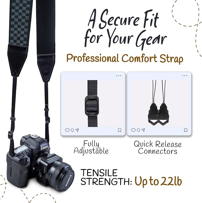 Art Tribute Camera Strap - Shoulder, Crossbody & Neck Camera Strap for Photographers, Fits All Cameras, Canon Nikon Sony Fujifilm, Padded Strap W/Quick Release, Embroidered Cotton & Leather Ends - Image 4