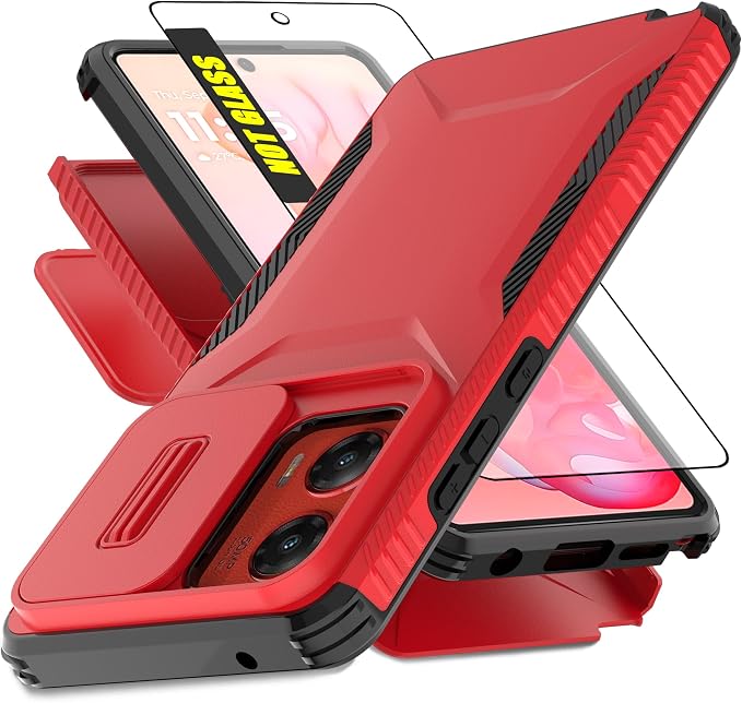 for Motorola G Stylus 5G 2024 Case with 1 HD Screen Protector & Slide Camera Cover [Military-Grade] Phone Case Heavy Duty Rugged Shockproof Protective Cover for Moto G Stylus 5G 2024(Red) by AWZHYDT