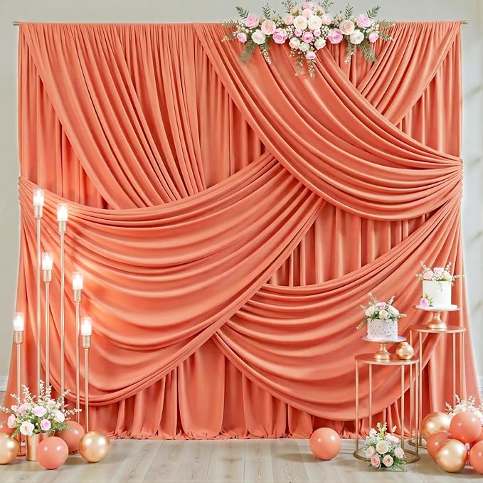 10x10 Orange Backdrop Curtain for Parties Wrinkle Free Orange Photo Curtains Backdrop Drapes Fabric Decoration for Wedding Birthday Party Baby Shower 5ft x 10ft,2 Panels - Image 3